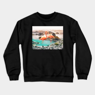 Flamingo, City, Creative,Collage, Scandinavian art, Modern art, Wall art, Print, Minimalistic, Modern Crewneck Sweatshirt